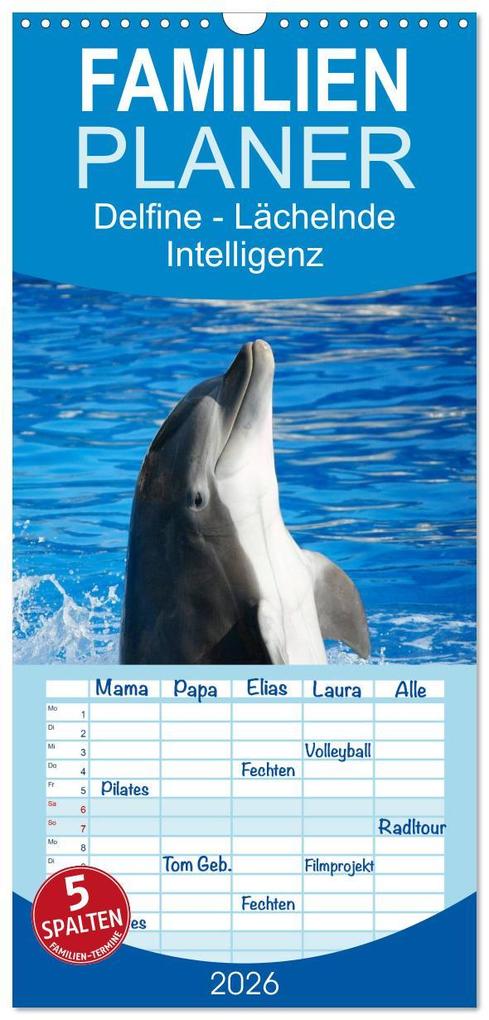 Familienplaner 2026 - Delfine - Lächelnde Intelligenz mit 5 Spalten (Wandkalender 21 x 45 cm) CALVENDO