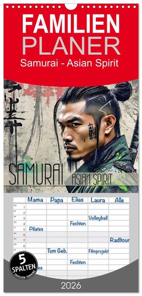 Familienplaner 2026 - Samurai - Asian Spirit mit 5 Spalten (Wandkalender 21 x 45 cm) CALVENDO
