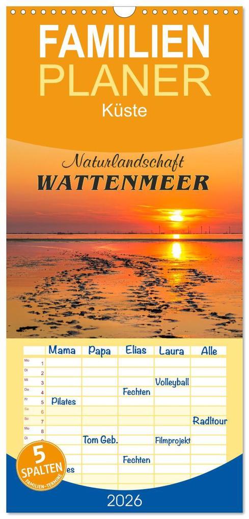 Familienplaner 2026 - Naturlandschaft WATTENMEER mit 5 Spalten (Wandkalender 21 x 45 cm) CALVENDO