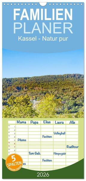 Familienplaner 2026 - Kassel - Natur pur mit 5 Spalten (Wandkalender 21 x 45 cm) CALVENDO