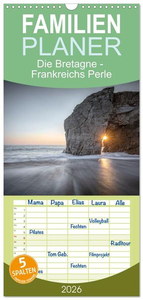 Familienplaner 2026 - Die Bretagne - Frankreichs Perle mit 5 Spalten (Wandkalender 21 x 45 cm) CALVENDO