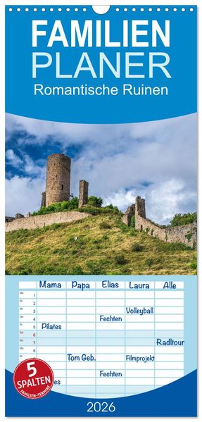 Familienplaner 2026 - Romantische Ruinen mit 5 Spalten (Wandkalender 21 x 45 cm) CALVENDO