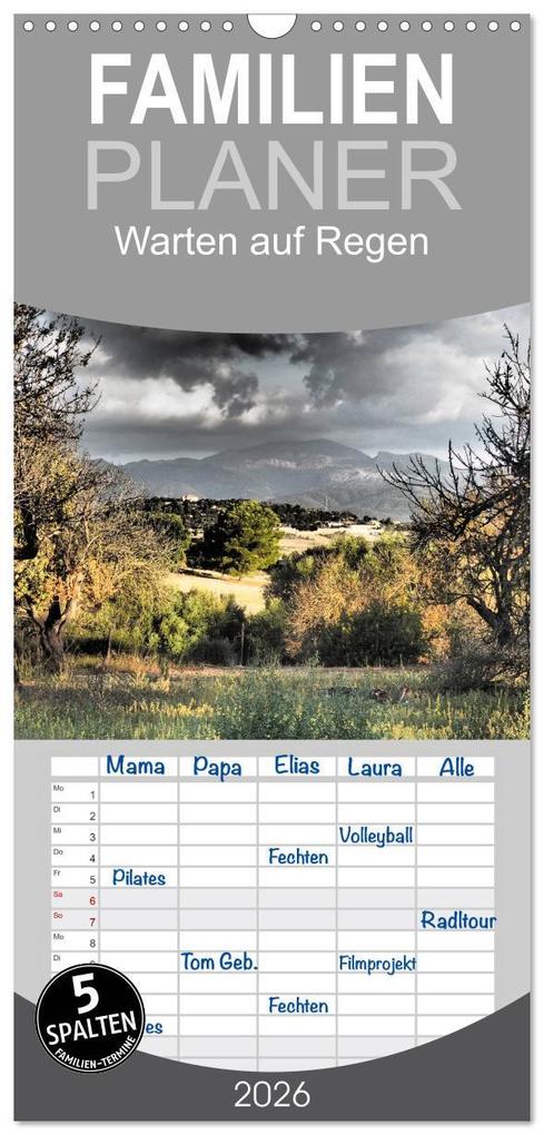 Familienplaner 2026 - Warten auf Regen mit 5 Spalten (Wandkalender 21 x 45 cm) CALVENDO