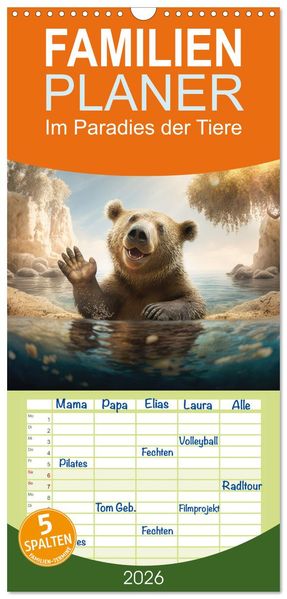 Familienplaner 2026 - Im Paradies der Tiere mit 5 Spalten (Wandkalender 21 x 45 cm) CALVENDO
