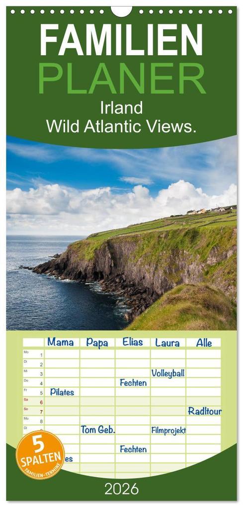 Familienplaner 2026 - Irland. Wild Atlantic Views. mit 5 Spalten (Wandkalender 21 x 45 cm) CALVENDO