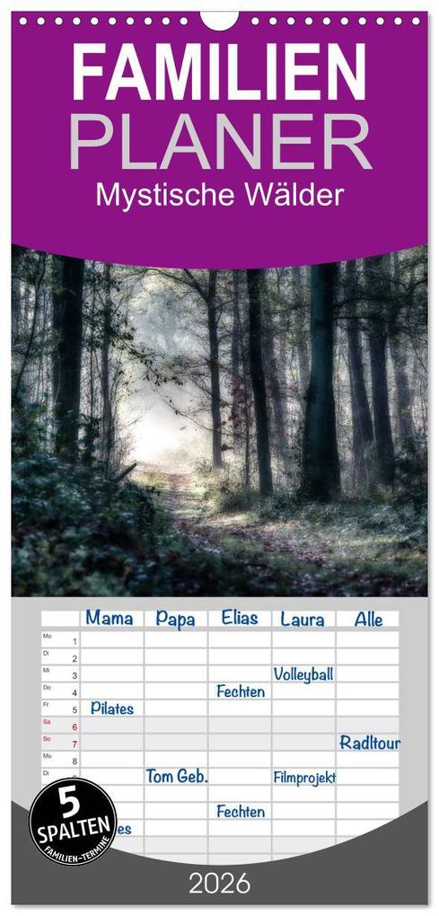Familienplaner 2026 - Mystische Wälder mit 5 Spalten (Wandkalender 21 x 45 cm) CALVENDO