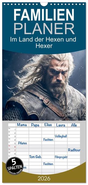 Familienplaner 2026 - Im Land der Hexen und Hexer mit 5 Spalten (Wandkalender 21 x 45 cm) CALVENDO