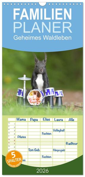 Familienplaner 2026 - Geheimes Waldleben mit 5 Spalten (Wandkalender 21 x 45 cm) CALVENDO
