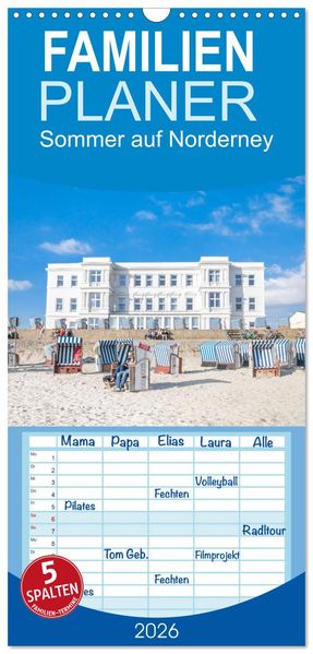 Familienplaner 2026 - Sommer auf Norderney mit 5 Spalten (Wandkalender 21 x 45 cm) CALVENDO