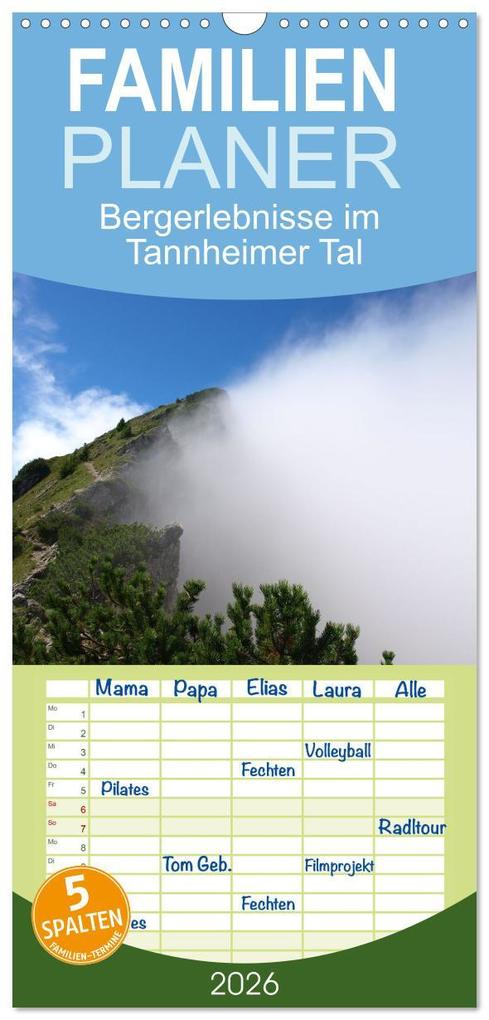 Familienplaner 2026 - Bergerlebnisse im Tannheimer Tal mit 5 Spalten (Wandkalender 21 x 45 cm) CALVENDO