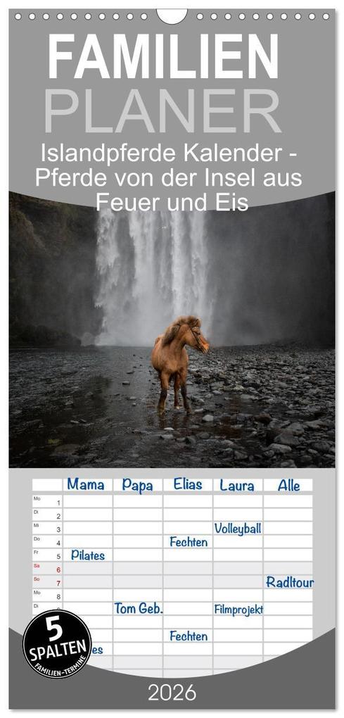 Familienplaner 2026 - Islandpferde Kalender - Pferde von der Insel aus Feuer und Eis mit 5 Spalten (Wandkalender 21 x 45 cm) CALVENDO