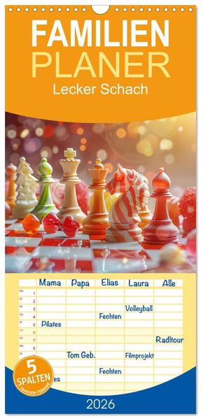 Familienplaner 2026 - Lecker Schach mit 5 Spalten (Wandkalender 21 x 45 cm) CALVENDO
