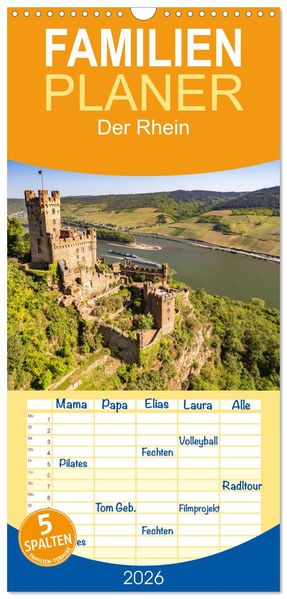 Familienplaner 2026 - Der Rhein mit 5 Spalten (Wandkalender 21 x 45 cm) CALVENDO