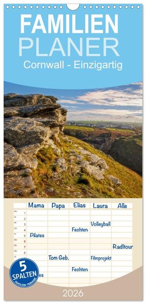 Familienplaner 2026 - Cornwall - Einzigartig mit 5 Spalten (Wandkalender 21 x 45 cm) CALVENDO