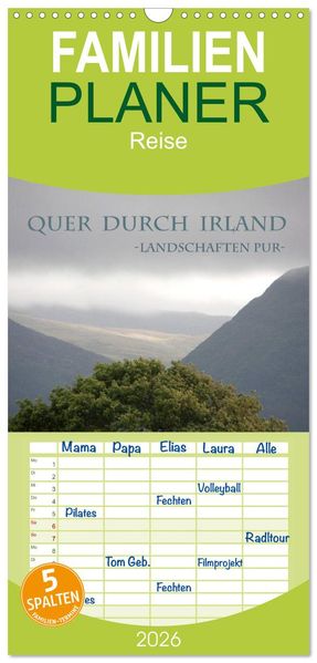 Familienplaner 2026 - Quer durch Irland - Landschaften pur mit 5 Spalten (Wandkalender 21 x 45 cm) CALVENDO