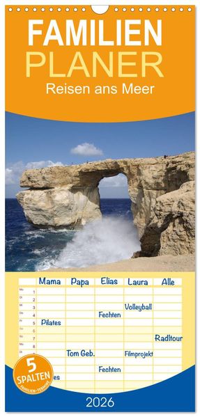 Familienplaner 2026 - Reisen ans Meer mit 5 Spalten (Wandkalender 21 x 45 cm) CALVENDO