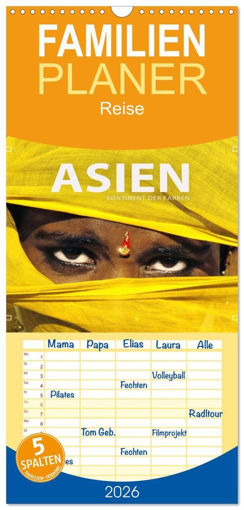 Familienplaner 2026 - Asien - Kontinent der Farben mit 5 Spalten (Wandkalender 21 x 45 cm) CALVENDO