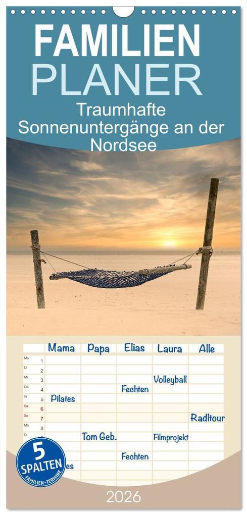 Familienplaner 2026 - Traumhafte Sonnenuntergänge an der Nordsee mit 5 Spalten (Wandkalender 21 x 45 cm) CALVENDO