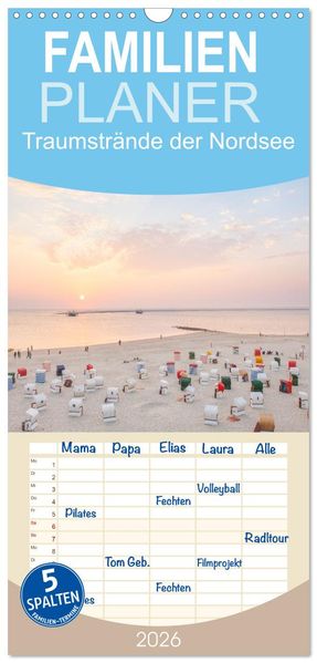 Familienplaner 2026 - Traumstrände der Nordsee mit 5 Spalten (Wandkalender 21 x 45 cm) CALVENDO