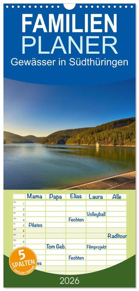 Familienplaner 2026 - Gewässer in Südthüringen mit 5 Spalten (Wandkalender 21 x 45 cm) CALVENDO