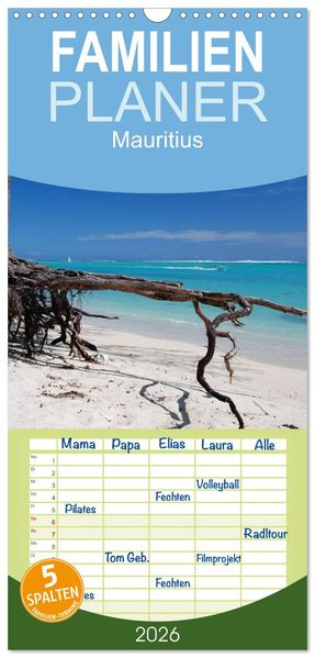 Familienplaner 2026 - Mauritius mit 5 Spalten (Wandkalender 21 x 45 cm) CALVENDO