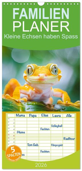 Familienplaner 2026 - Kleine Echsen haben Spass mit 5 Spalten (Wandkalender 21 x 45 cm) CALVENDO