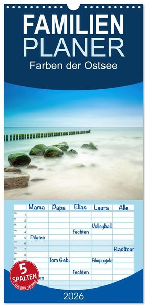 Familienplaner 2026 - Farben der Ostsee mit 5 Spalten (Wandkalender 21 x 45 cm) CALVENDO