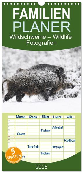 Familienplaner 2026 - Wildschweine - Wildlife Fotografien mit 5 Spalten (Wandkalender 21 x 45 cm) CALVENDO