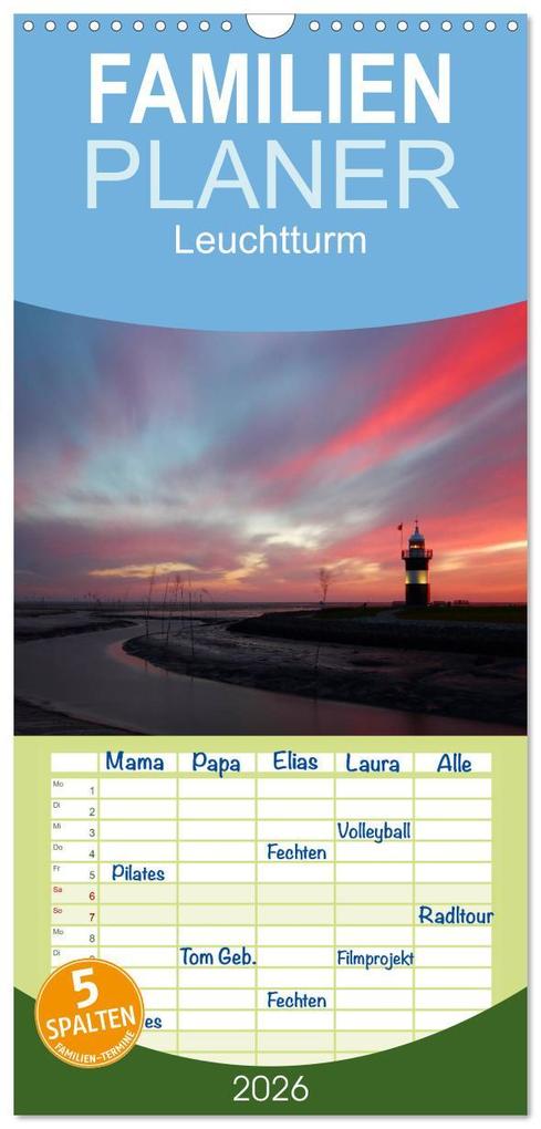 Familienplaner 2026 - Leuchtturm 'Kleiner Preuße' mit 5 Spalten (Wandkalender 21 x 45 cm) CALVENDO