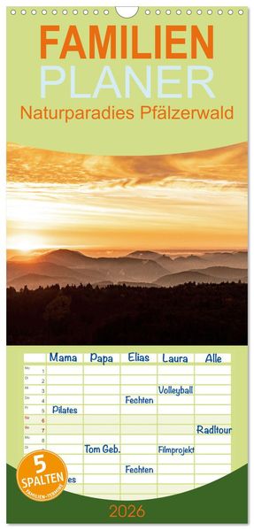 Familienplaner 2026 - Naturparadies Pfälzerwald mit 5 Spalten (Wandkalender 21 x 45 cm) CALVENDO
