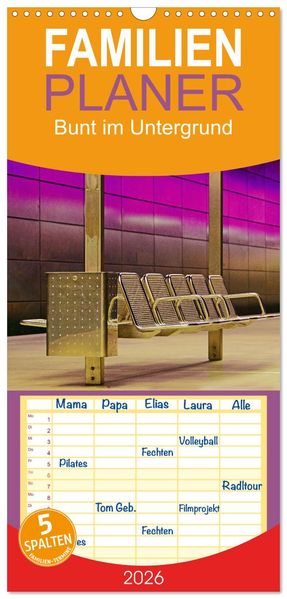 Familienplaner 2026 - Bunt im Untergrund mit 5 Spalten (Wandkalender 21 x 45 cm) CALVENDO