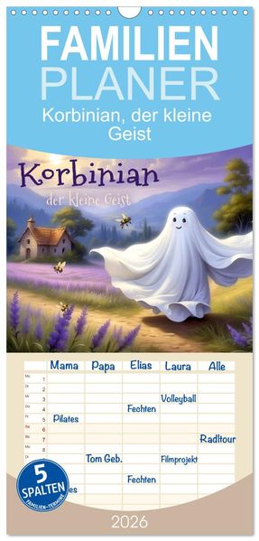 Familienplaner 2026 - Korbinian der kleine Geist mit 5 Spalten (Wandkalender 21 x 45 cm) CALVENDO