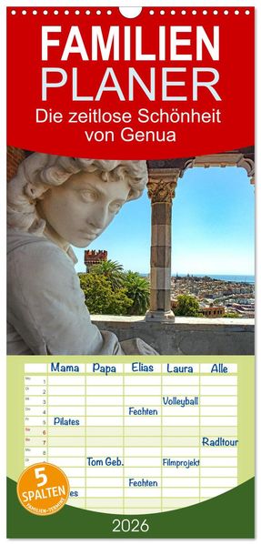 Familienplaner 2026 - Die zeitlose Schönheit von Genua mit 5 Spalten (Wandkalender 21 x 45 cm) CALVENDO