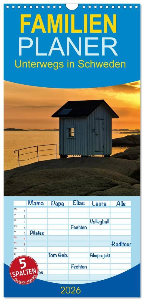 Familienplaner 2026 - Unterwegs in Schweden mit 5 Spalten (Wandkalender 21 x 45 cm) CALVENDO