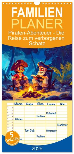 Familienplaner 2026 - Piraten-Abenteuer - Die Reise zum verborgenen Schatz mit 5 Spalten (Wandkalender 21 x 45 cm) CALVENDO