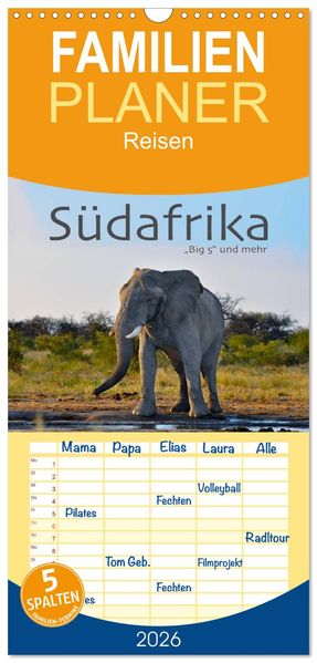 Familienplaner 2026 - Südafrika - Big 5 und mehr mit 5 Spalten (Wandkalender 21 x 45 cm) CALVENDO