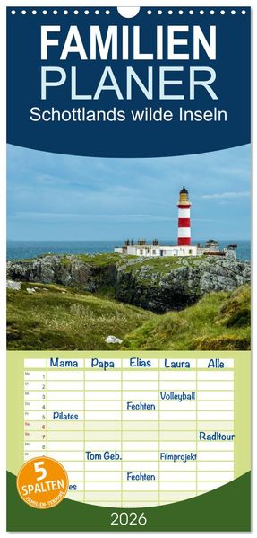 Familienplaner 2026 - Schottlands wilde Inseln mit 5 Spalten (Wandkalender 21 x 45 cm) CALVENDO