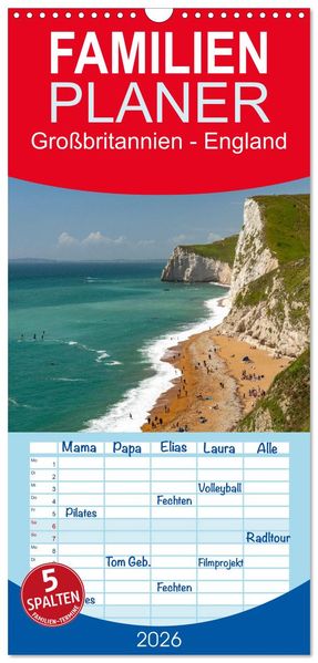 Familienplaner 2026 - Großbritannien - England mit 5 Spalten (Wandkalender 21 x 45 cm) CALVENDO