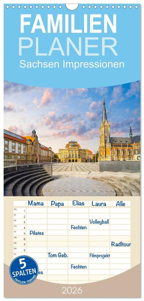 Familienplaner 2026 - Sachsen Impressionen mit 5 Spalten (Wandkalender 21 x 45 cm) CALVENDO