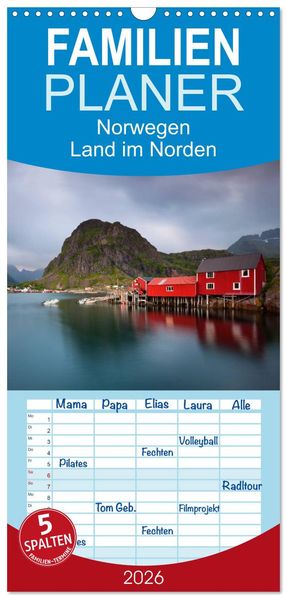 Familienplaner 2026 - Norwegen - Land im Norden mit 5 Spalten (Wandkalender 21 x 45 cm) CALVENDO