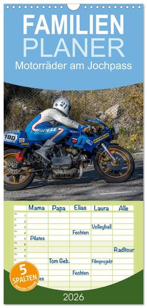 Familienplaner 2026 - Motorräder am Jochpass mit 5 Spalten (Wandkalender 21 x 45 cm) CALVENDO