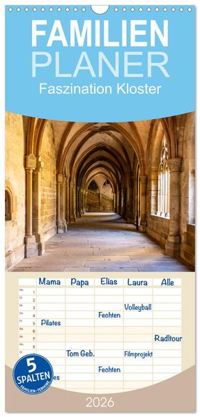 Familienplaner 2026 - Faszination Kloster mit 5 Spalten (Wandkalender 21 x 45 cm) CALVENDO