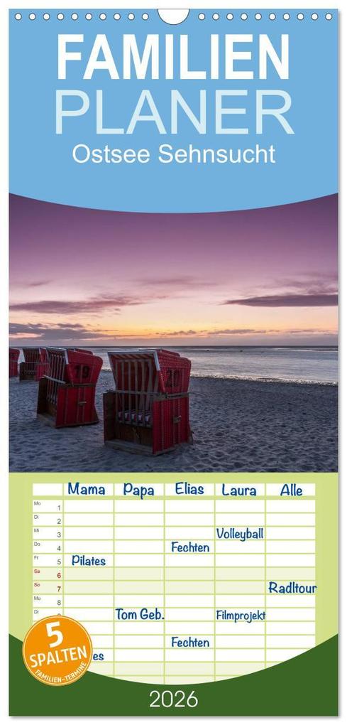 Familienplaner 2026 - Ostsee Sehnsucht mit 5 Spalten (Wandkalender 21 x 45 cm) CALVENDO