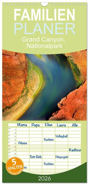 Familienplaner 2026 - Grand Canyon Nationalpark mit 5 Spalten (Wandkalender 21 x 45 cm) CALVENDO