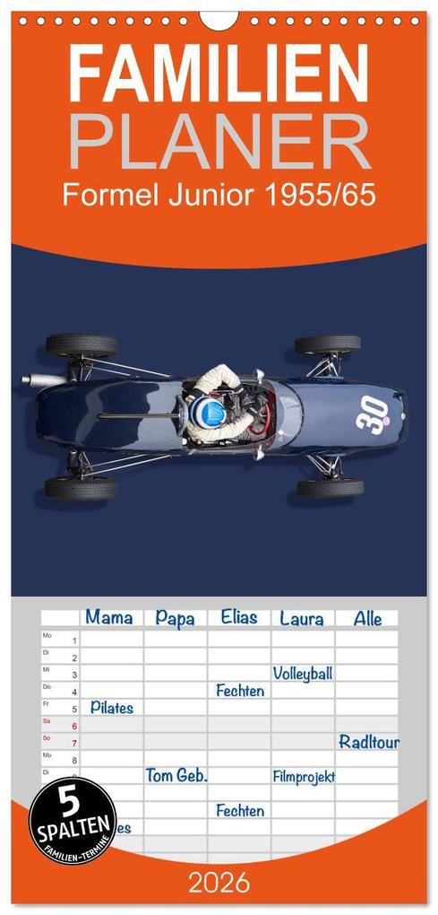 Familienplaner 2026 - Legenden des Rennsports - Formel Junior 1955-1965 mit 5 Spalten (Wandkalender 21 x 45 cm) CALVENDO
