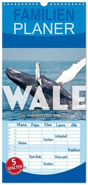 Familienplaner 2026 - Wale - Die Riesen der Meere. mit 5 Spalten (Wandkalender 21 x 45 cm) CALVENDO