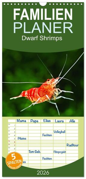 Familienplaner 2026 - Dwarf Shrimps mit 5 Spalten (Wandkalender 21 x 45 cm) CALVENDO
