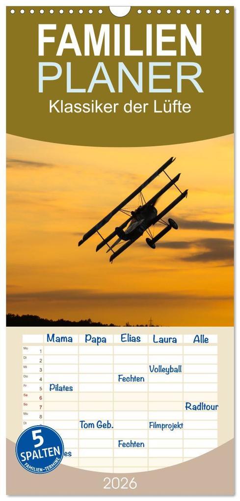 Familienplaner 2026 - Klassiker der Lüfte mit 5 Spalten (Wandkalender 21 x 45 cm) CALVENDO
