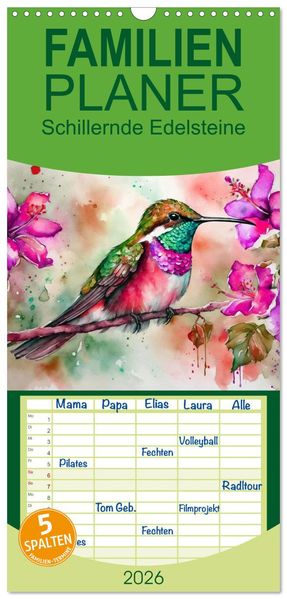 Familienplaner 2026 - Schillernde Edelsteine mit 5 Spalten (Wandkalender 21 x 45 cm) CALVENDO