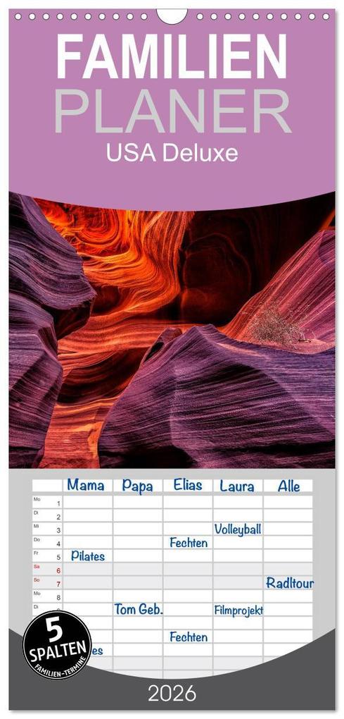 Familienplaner 2026 - USA Deluxe mit 5 Spalten (Wandkalender 21 x 45 cm) CALVENDO